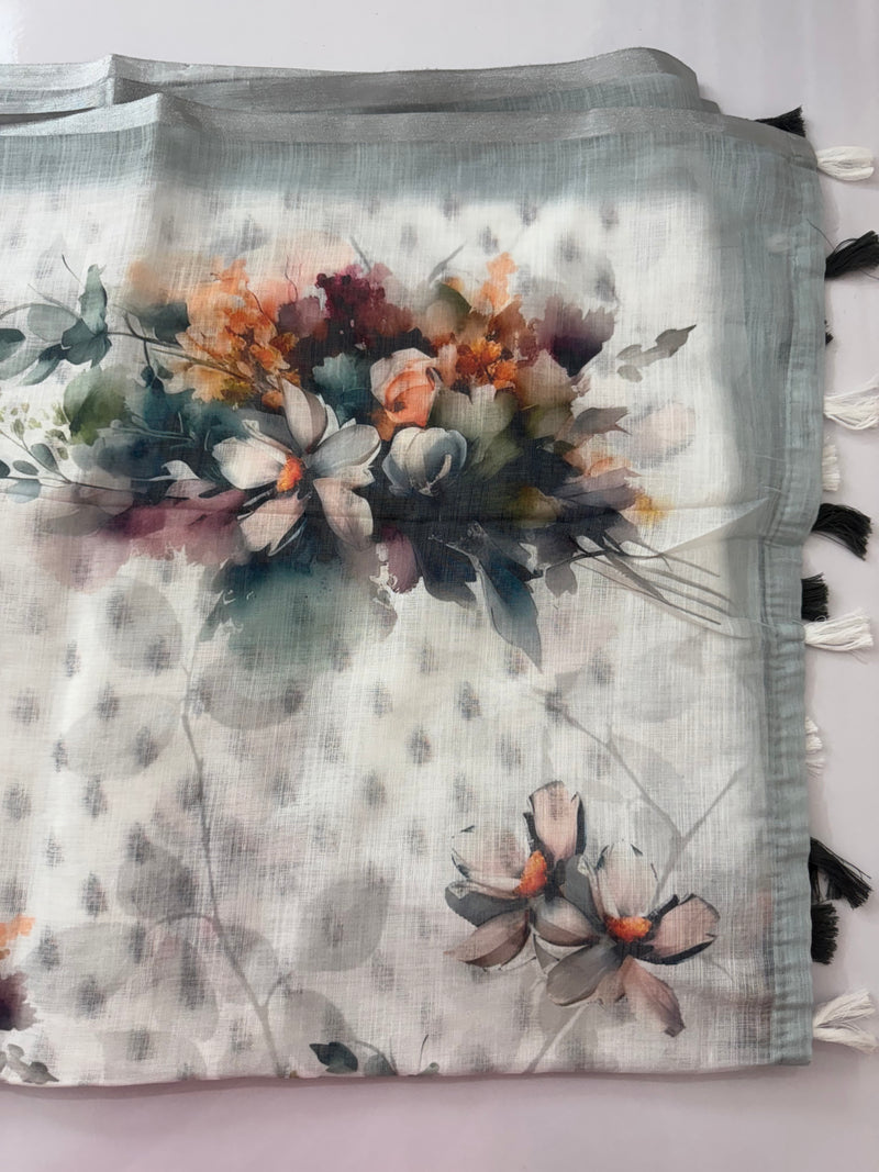 Digital printed semi Linen Saree MLS615- 22