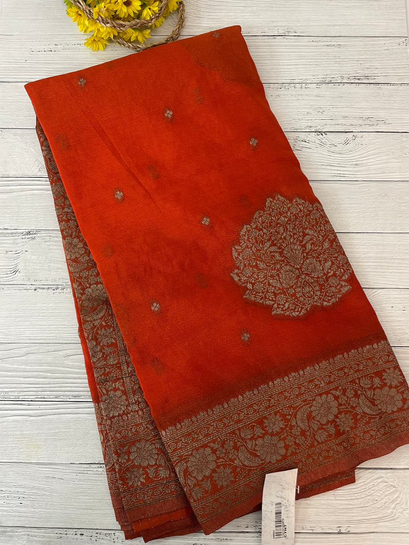 Semi banarasi Crepe Chiffon saree - MS1499 ORANGE