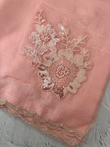 Crush Organza saree with applique work MBS676 Pastel PeachyPink