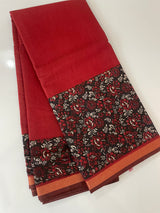 Soft semi Chanderi saree with zari border MS9871 Maroon & Black