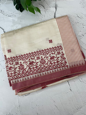 Blended tussar silk saree with embroidery- MSH490