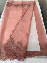 Semi Organza saree with applique borders - MCW799 Peach