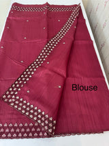 Blended tussar saree with cutwork - MSHK679 Cranberry