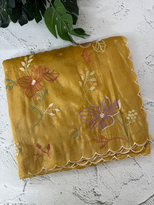 Crush Organza saree with embroidery work MBS699 Mustard