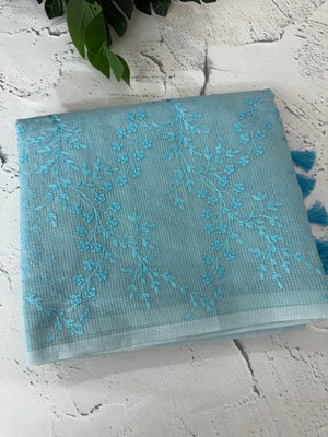 Moonga checks saree with embroidery MSH219 Blue