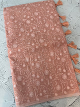 Moonga checks saree with embroidery MSH219 PastelPeachPink