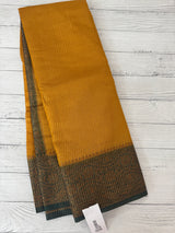 Semi silk saree with checks zari weaving MS81543 - Mustard to Green