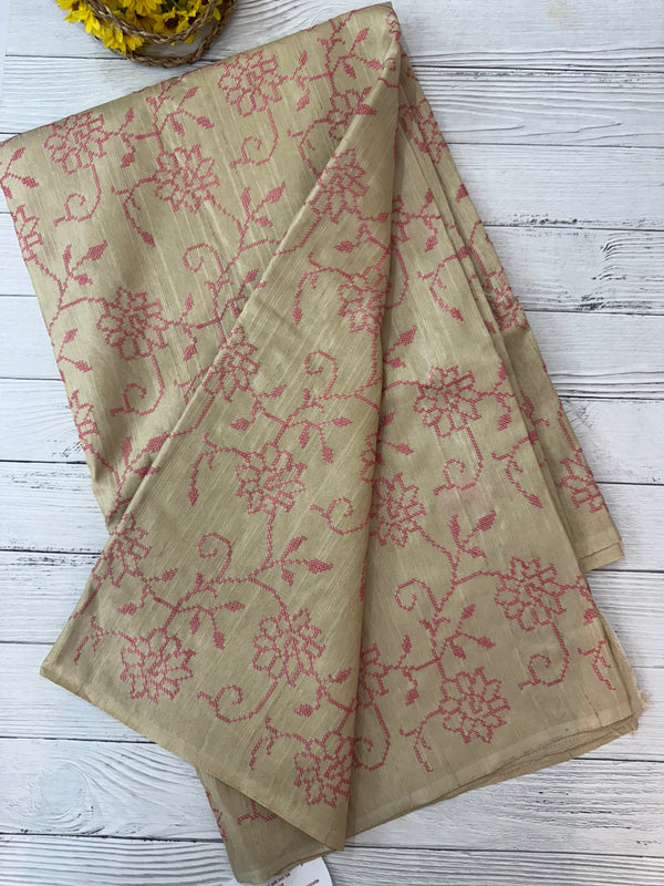 Blended tussar silk saree with cross stitch embroidery SEFNHES4