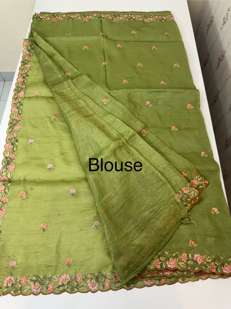 Crush Organza embroidery saree MS14567 LeafGreen