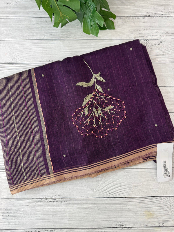 Pure linen handwork sarees MLS7854
