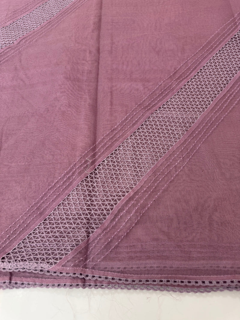 Supernet saree with crochet work and lace border MCJ5433 - MauvePink (Design - Diagonal Crochet)