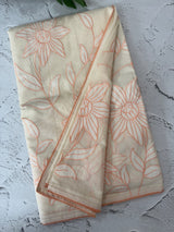 Mul chanderi applique work saree MSH182 - Offwhite to Peach