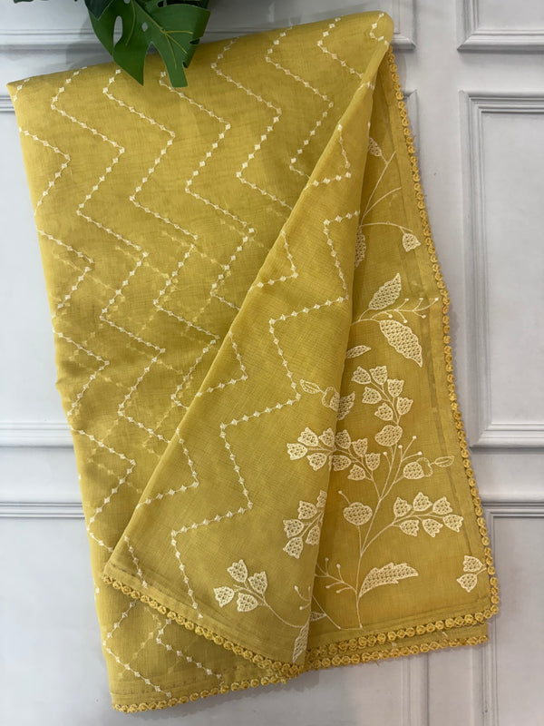 Soft Chanderi silk saree with embriodery FBLK164 YELLOW