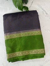 Semi silk saree with checks zari weaving  MS81543 : DarkBlue to Green