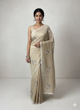 Soft kota checks saree with embroidery - FKSF242 Chiku