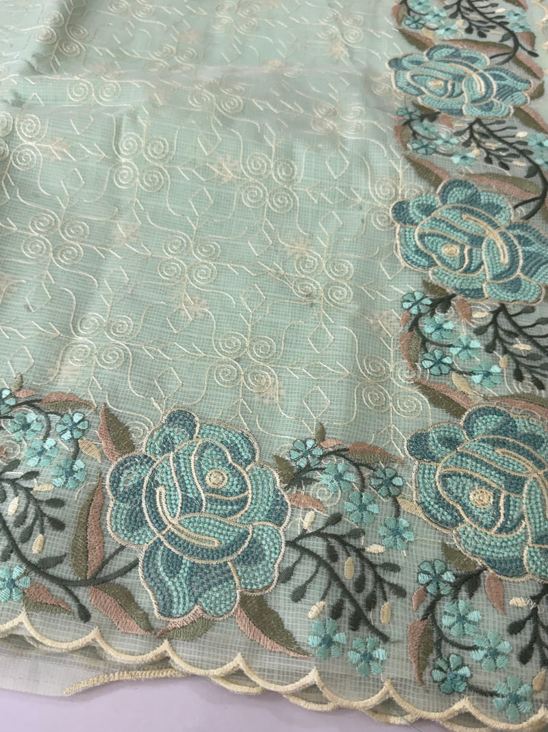 Phulkari NetKota embroidery saree - MSH126 Pastel PistaGreen