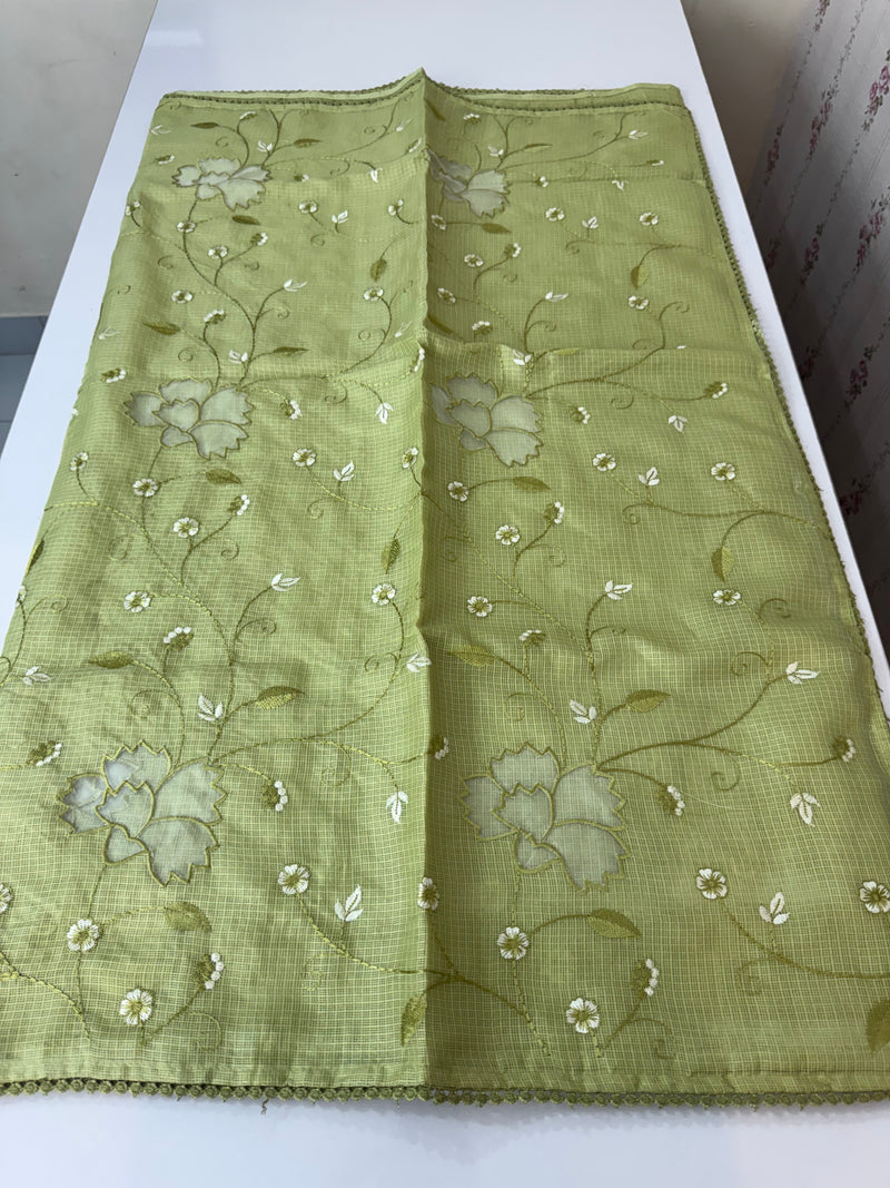 Soft kota silk saree with embriodery and organza applique work  MS14509- Green