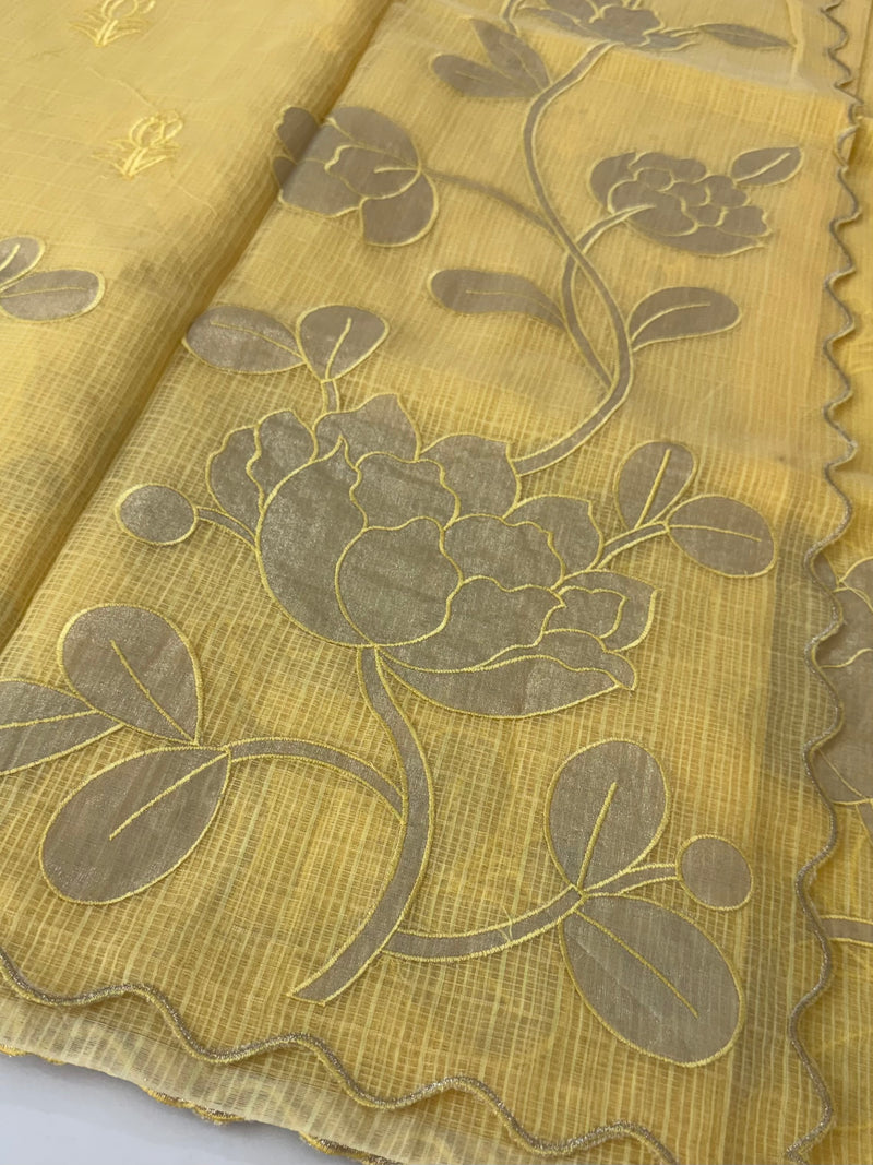 NetKota saree with tissue applique work MS15145 - PastelYellow