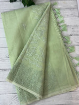 Semi organza saree with lace embroidery MSH117- Pastel PistaGreen