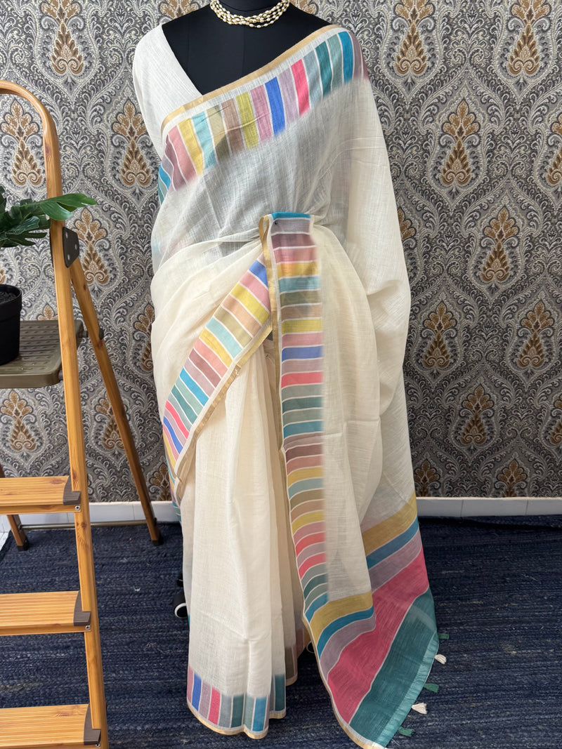 Rainbow semi Linen Saree MLS615- 16