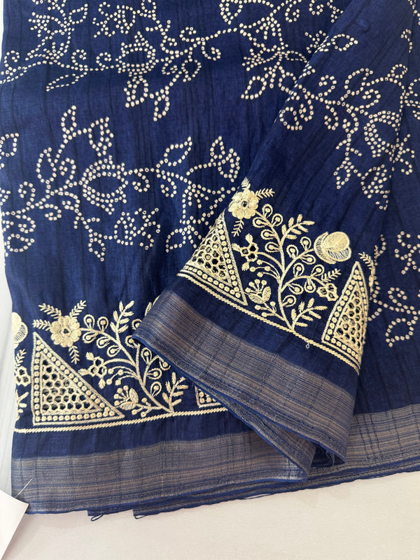 Blended Bandhani tussar silk saree with cutwork MTBF316