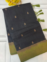 Jute tussar silk sarees with contrast pallu & brocade blouse MS1688
