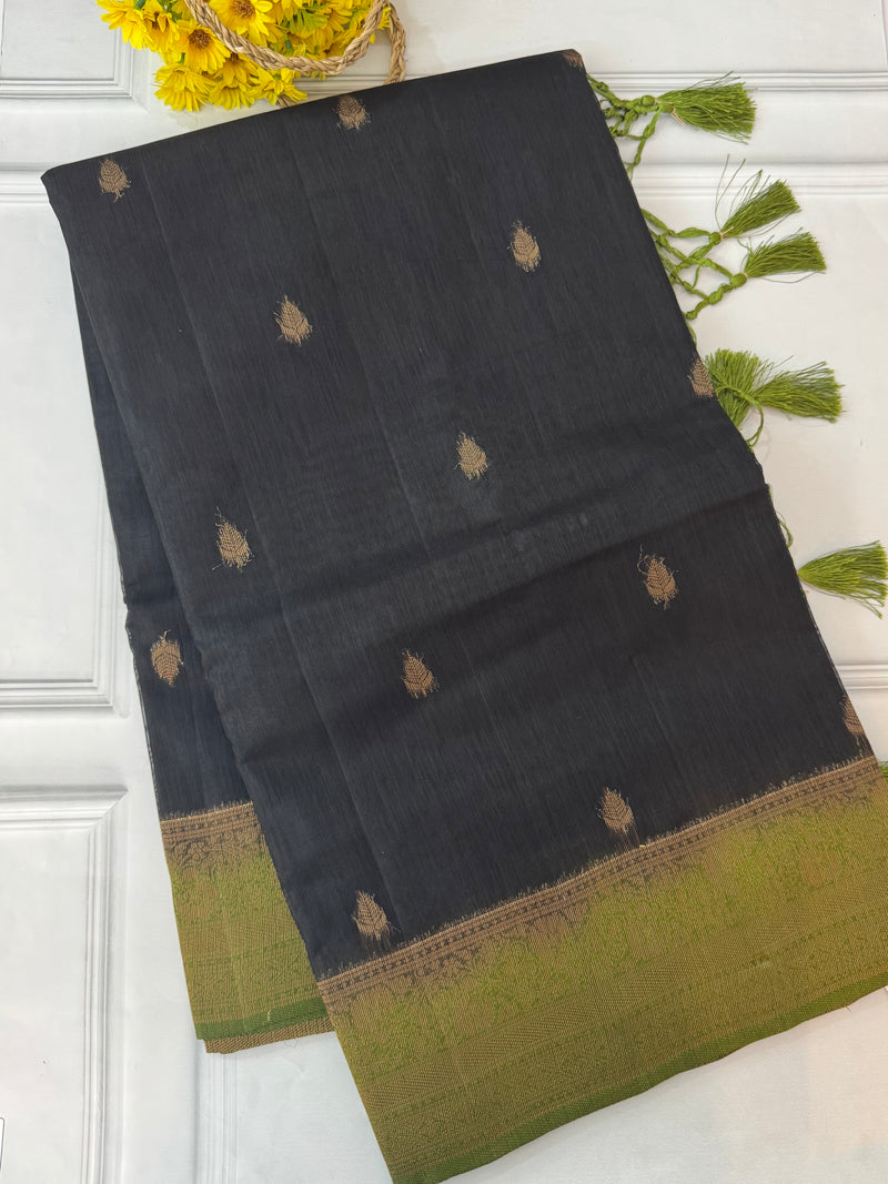 Jute tussar silk sarees with contrast pallu & brocade blouse MS1688