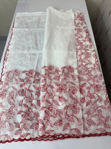 Soft kota checks saree with embroidery - SVWISS white & red
