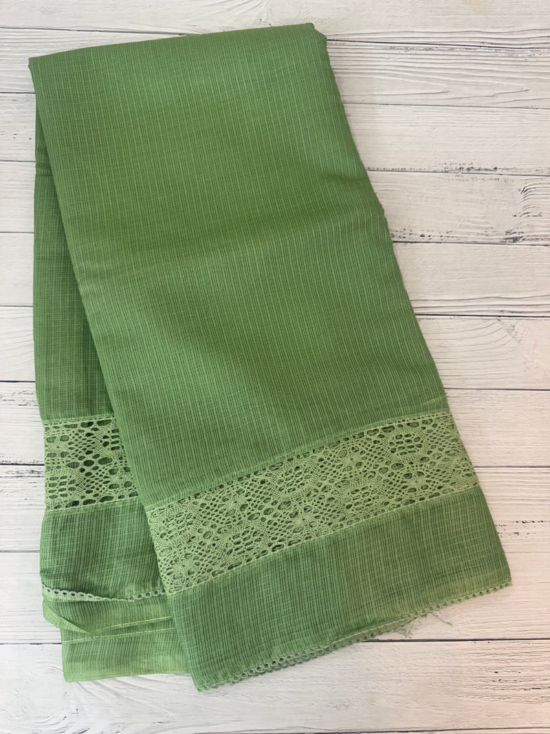 Kota saree with crochet work and lace border MCJ879 LightGreen