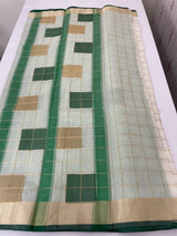 Checks semi chanderi saree  MS9871 - Green