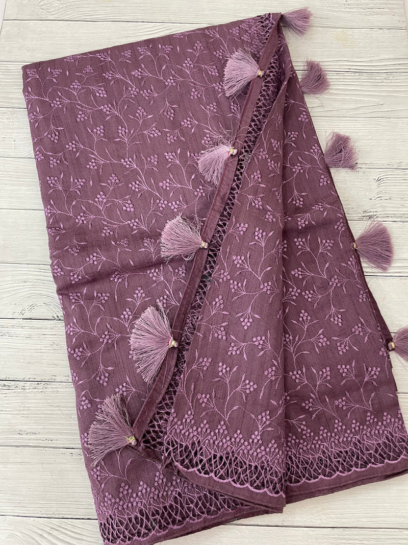 Cutwork Blended Jute - tussar saree MTS9079