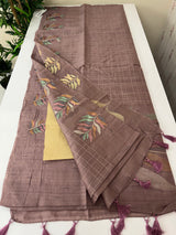 Crushed Blended tussar silk saree with embroidery- SNFCYEY DuskyMauve