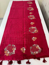 Crushed Blended tussar silk saree with embroidery- SNFCYEY DARKPINK