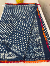 Pure mul cotton hand block printed saree SKSRMY