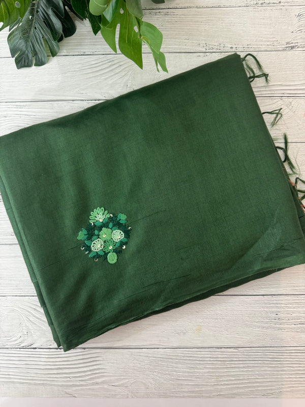 Semi tussar saree with Handwork MS44500 - DarkGreen