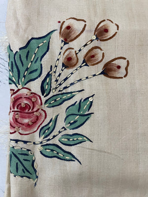 Blended soft tussar saree with prints,knot and kanta embriodery - MS8669 Cream