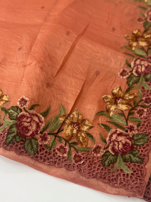 Crush Organza cutwork & embroidery saree MS7544- DuskyPeach