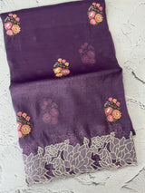 Soft crush Organza saree with embroidery and applique work MS14764 Purple