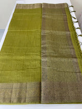 Jute silk saree with antique zari weaving MJL399- OliveGreen
