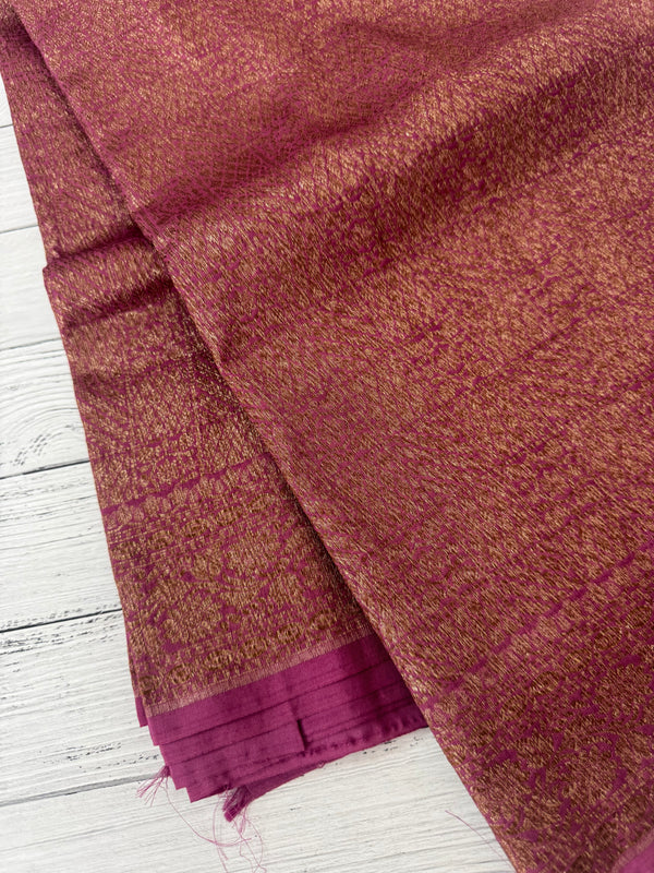 Semi katan Banarasi saree in antique zari weaving - MSKB899 OnionPink