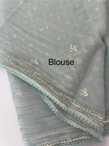 Tissue Organza saree with hand embroidery - MS14791 PowderBlue