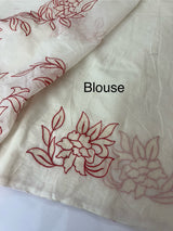 Mul chanderi applique work saree  MSH137 - Cream & Red