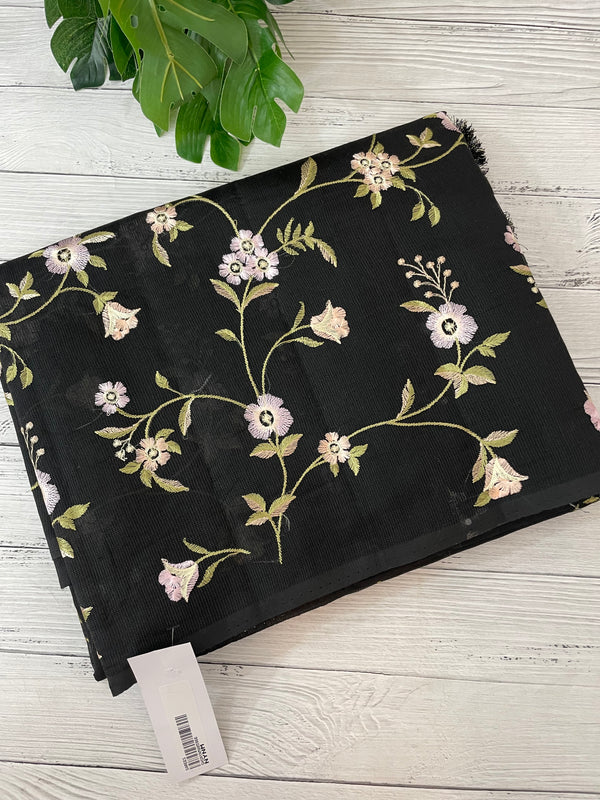 Kota Supernet embriodery saree SHSNYNM- Black