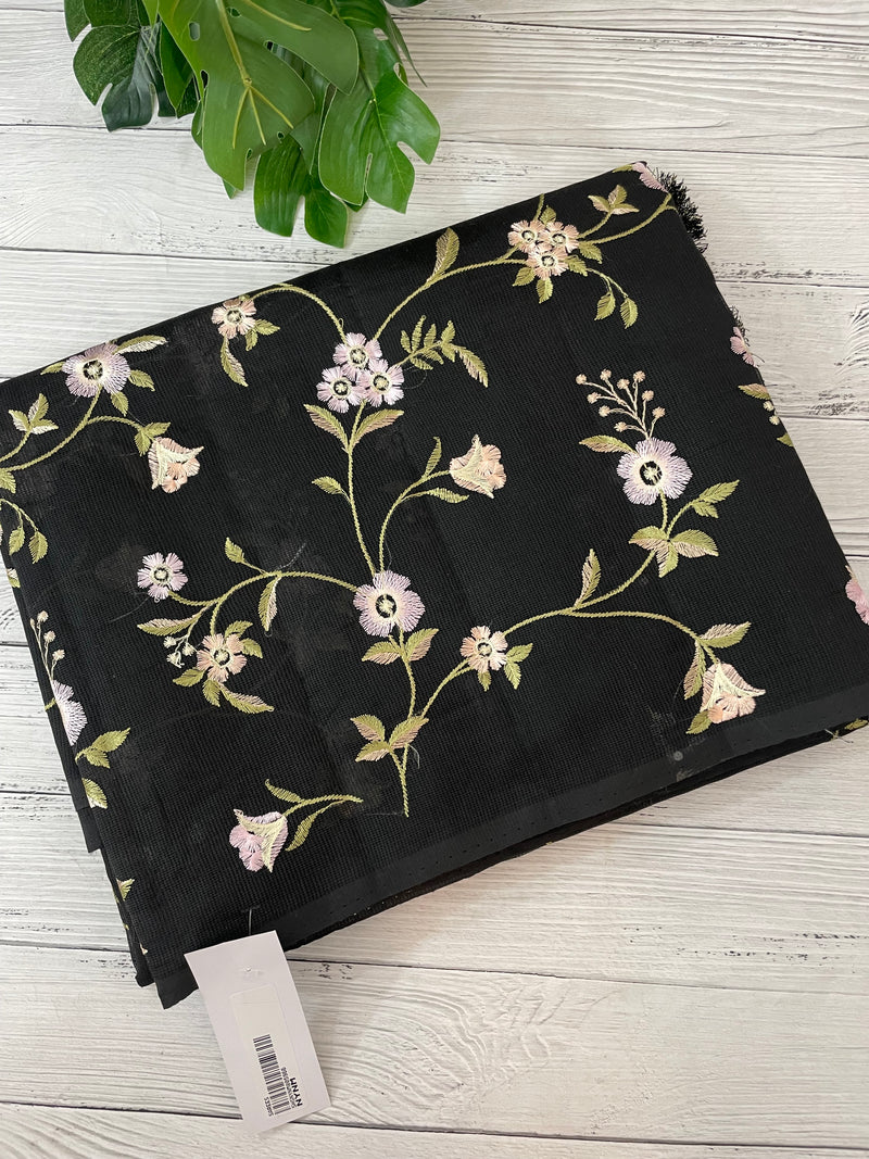 Kota Supernet embriodery saree SHSNYNM- Black