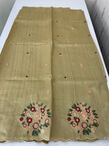 Blended art tussar silk saree with embroidery- MS1090 Chiku