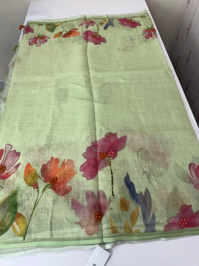 Handworked Tissue linen saree MS88651