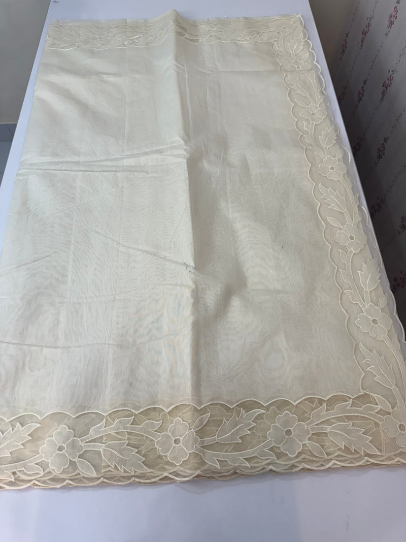 Mul chanderi saree with applique borders MSH111 Offwhite