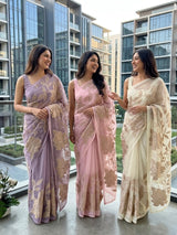 Soft organza saree with tissue appliqué work - MSH916 PastelPeachPink