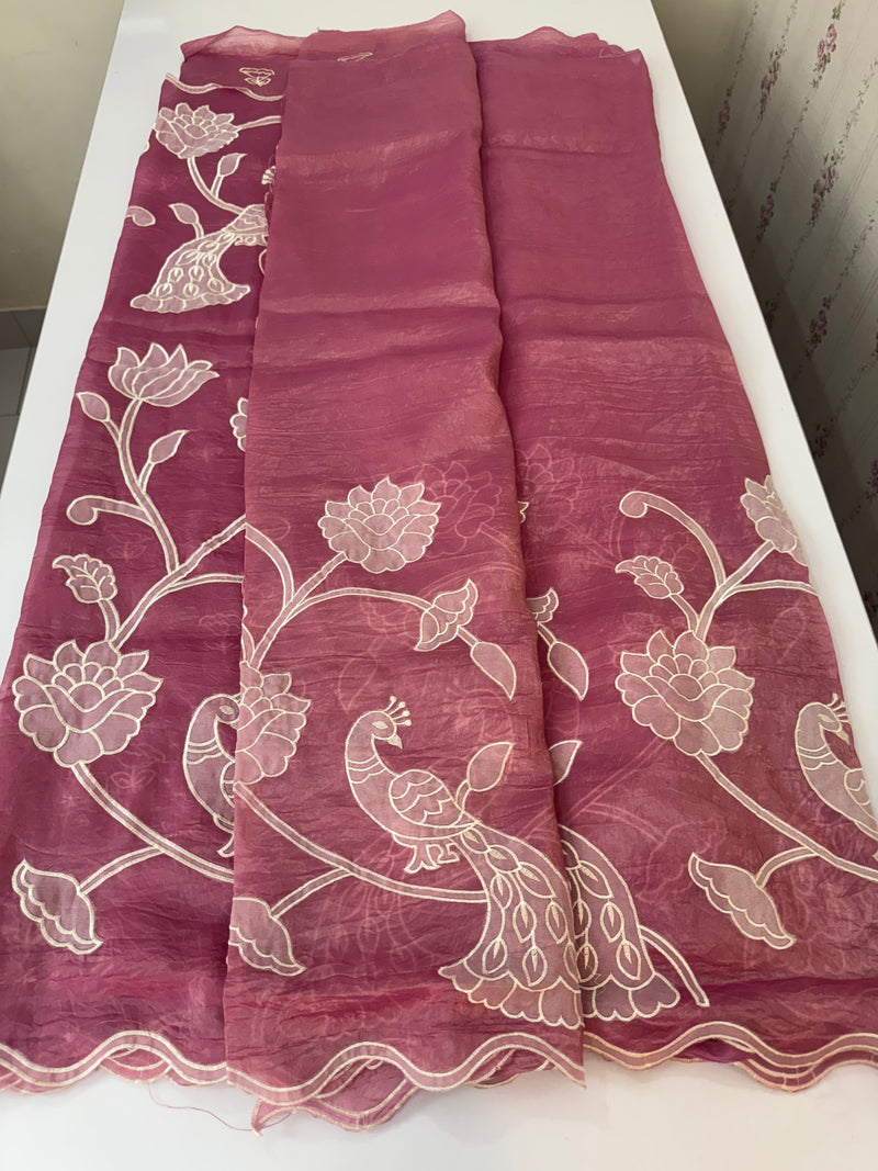 Crush Organza Applique work saree MS14987