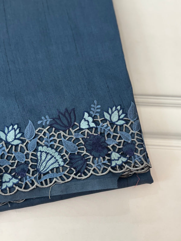 Cutwork Blended Matka Tussar silk saree MS6790 - MidnightBlue